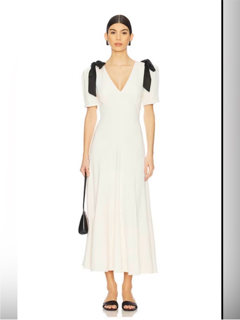 ASTR The Label White Midi Dress with Black Shoulder Bows